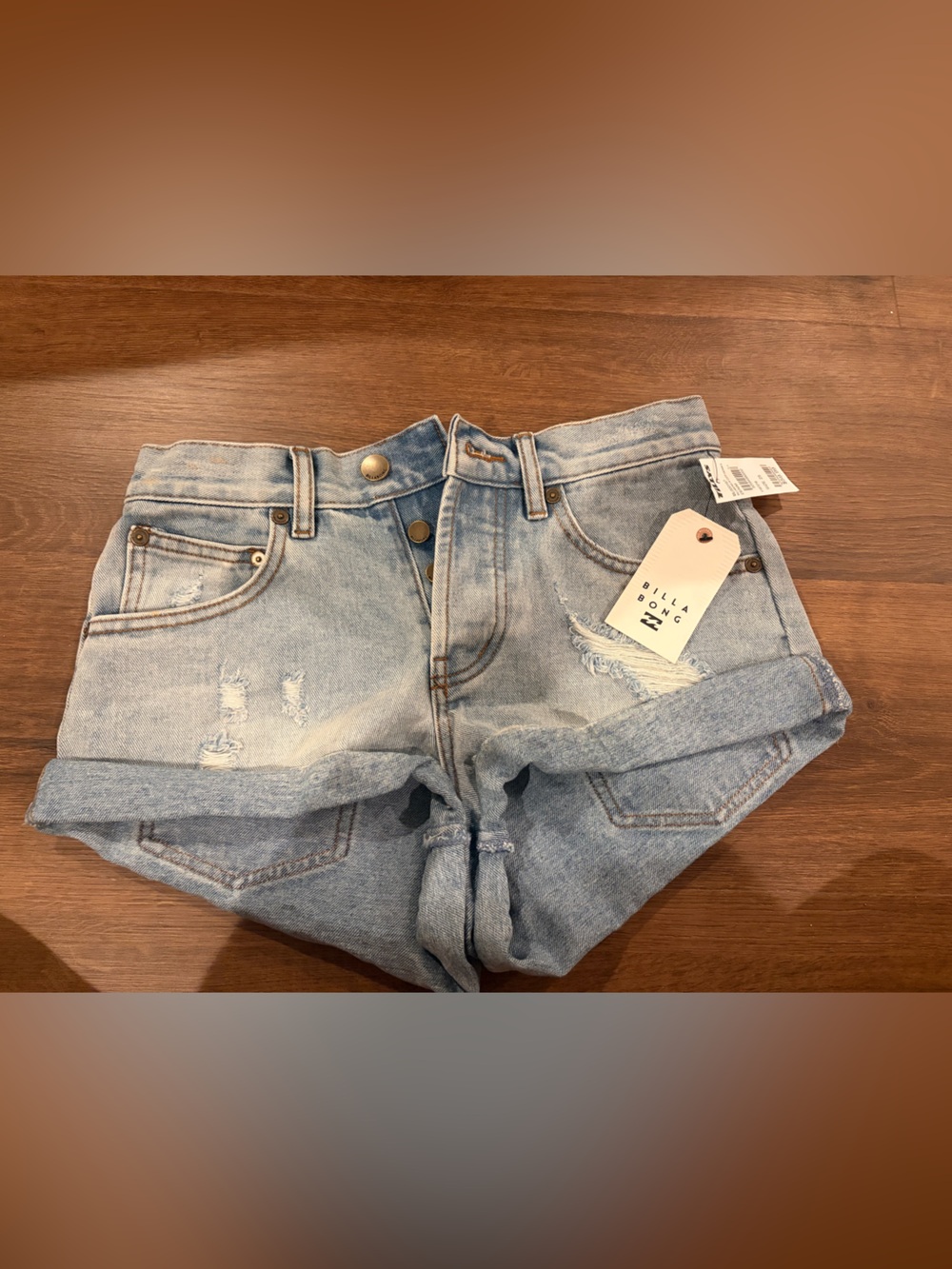 Billabong Light Blue Rolled Hem Distressed Denim Shorts